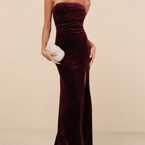 Lulus Perfectly Captivating Plum Purple Velvet Strapless Maxi Dress - Size M